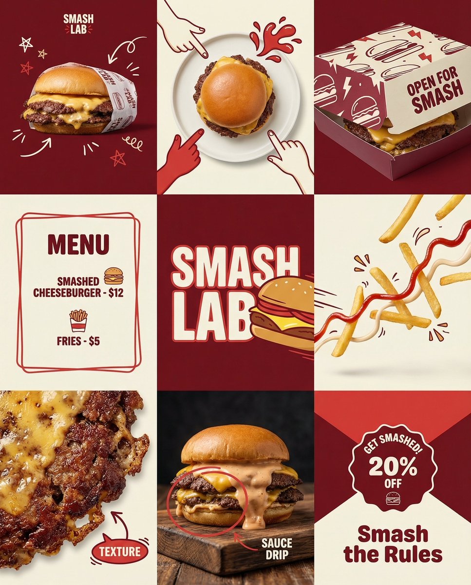 潮流美食品牌九宫格视觉营销创意设计