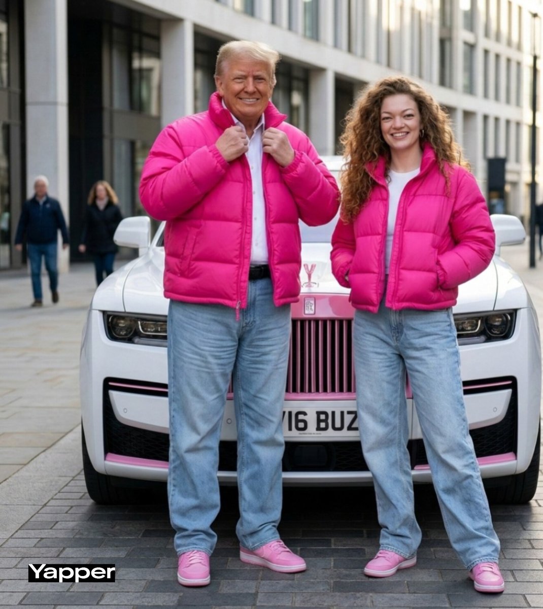 与特朗普的粉色劳斯莱斯街头大片