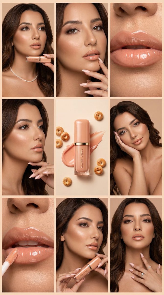 极致奢华桃色裸妆九宫格商业摄影海报