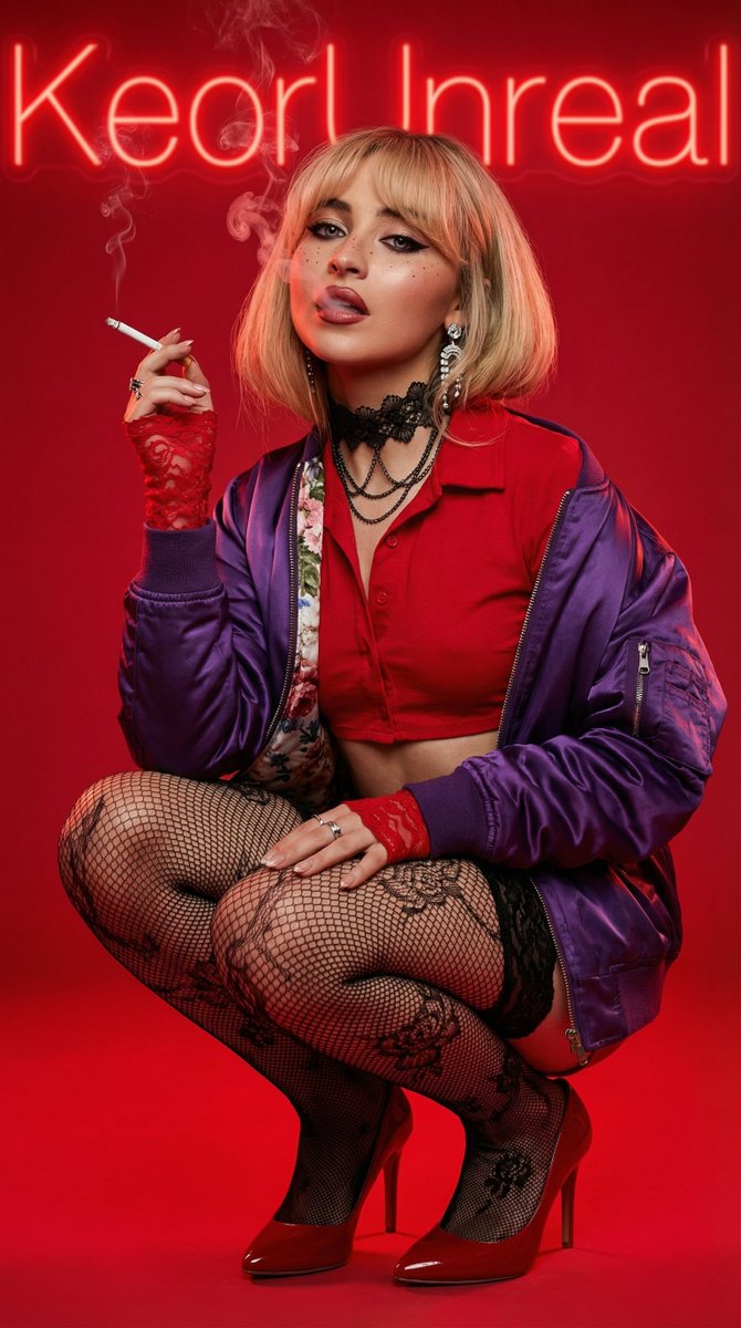 超写实红唇金发女郎抽烟前卫肖像