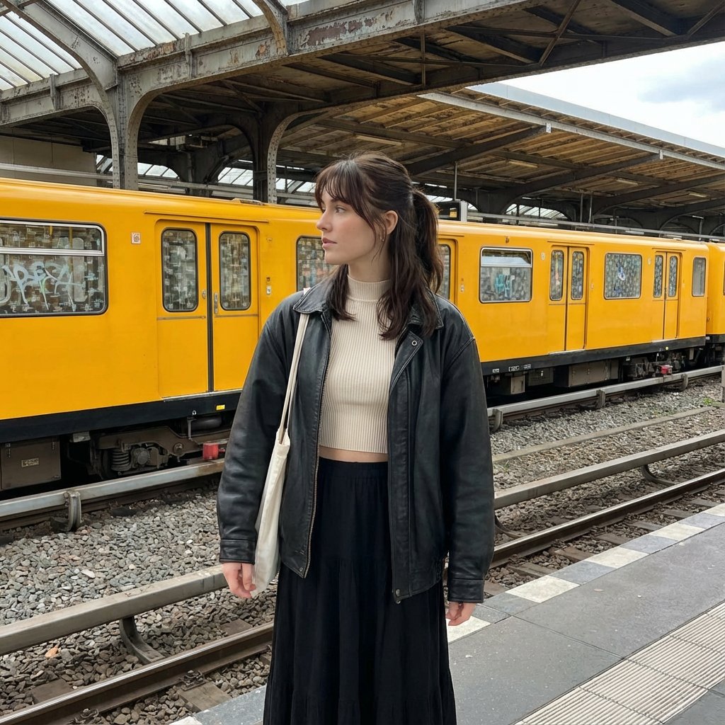 月台侧影：都市风年轻女子街拍