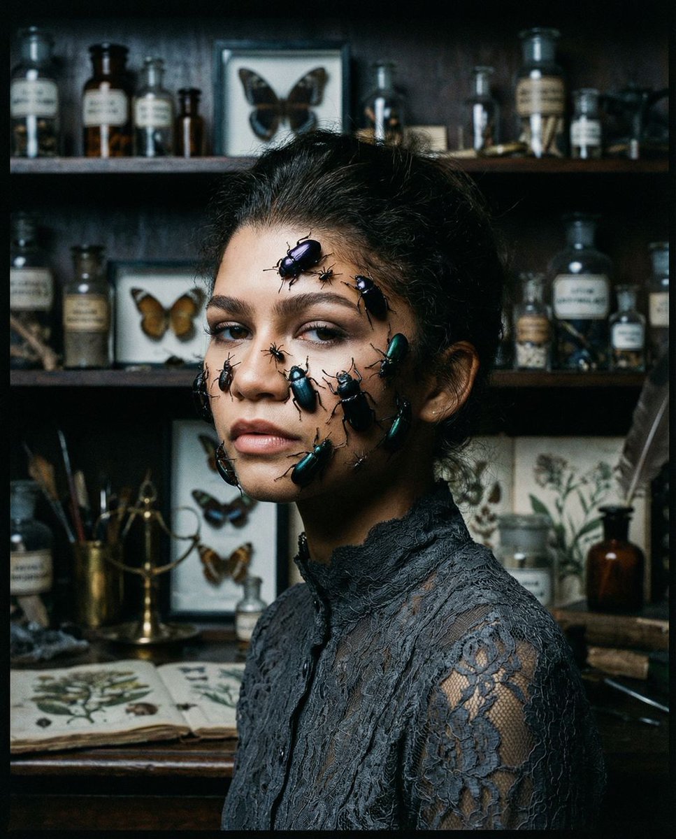 维多利亚昆虫面纱的超现实肖像