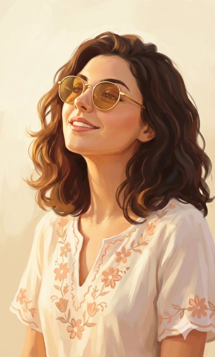 金色余晖下的复古少女插画