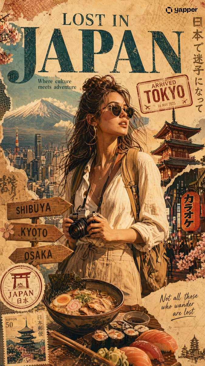 迷失日本：温暖金调旅行海报