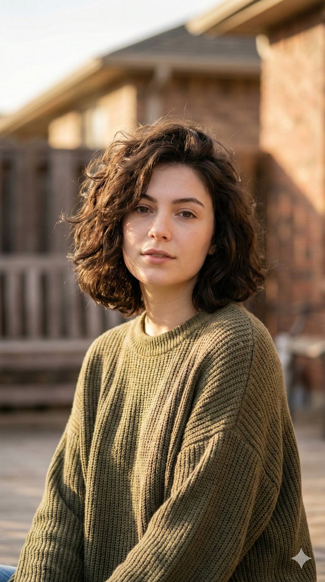 暮色暖阳下的慵懒毛衣少女