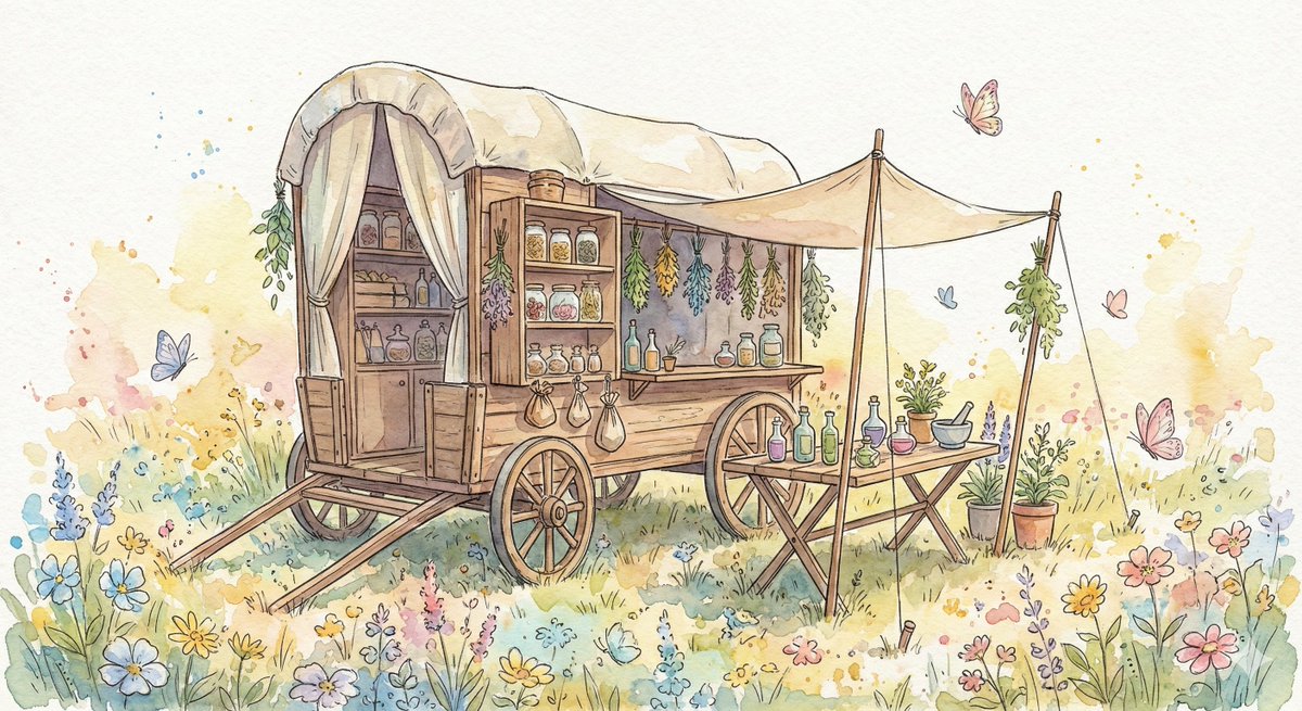 花野中的旅行药草师马车