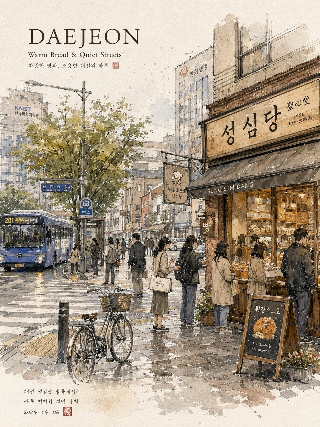 雨后首尔街角的水彩旅行手账