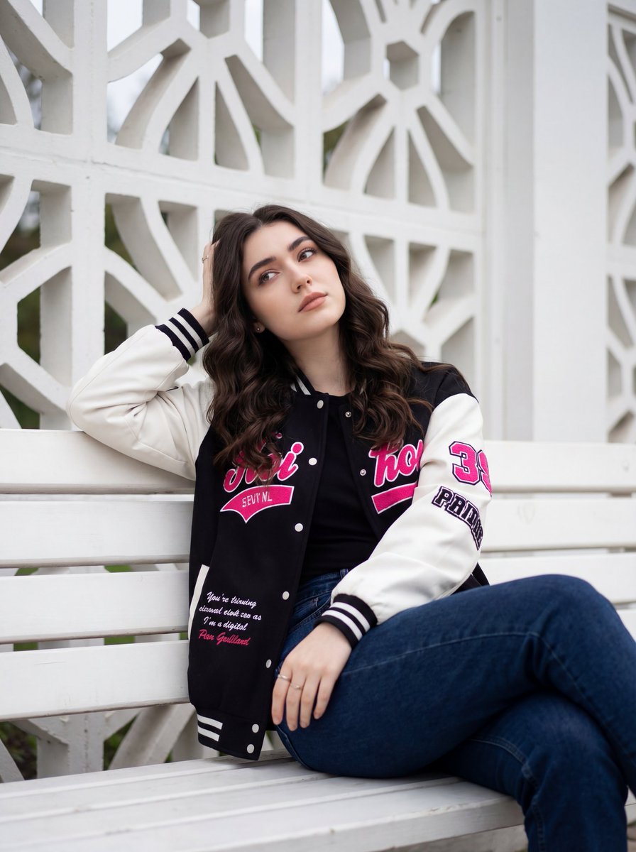 白色几何格栅前的休闲街头风少女