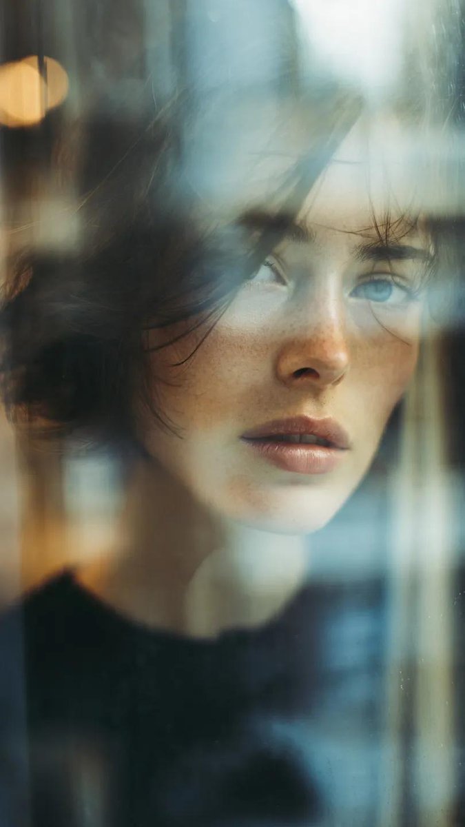 橱窗倒影里的半遮美人