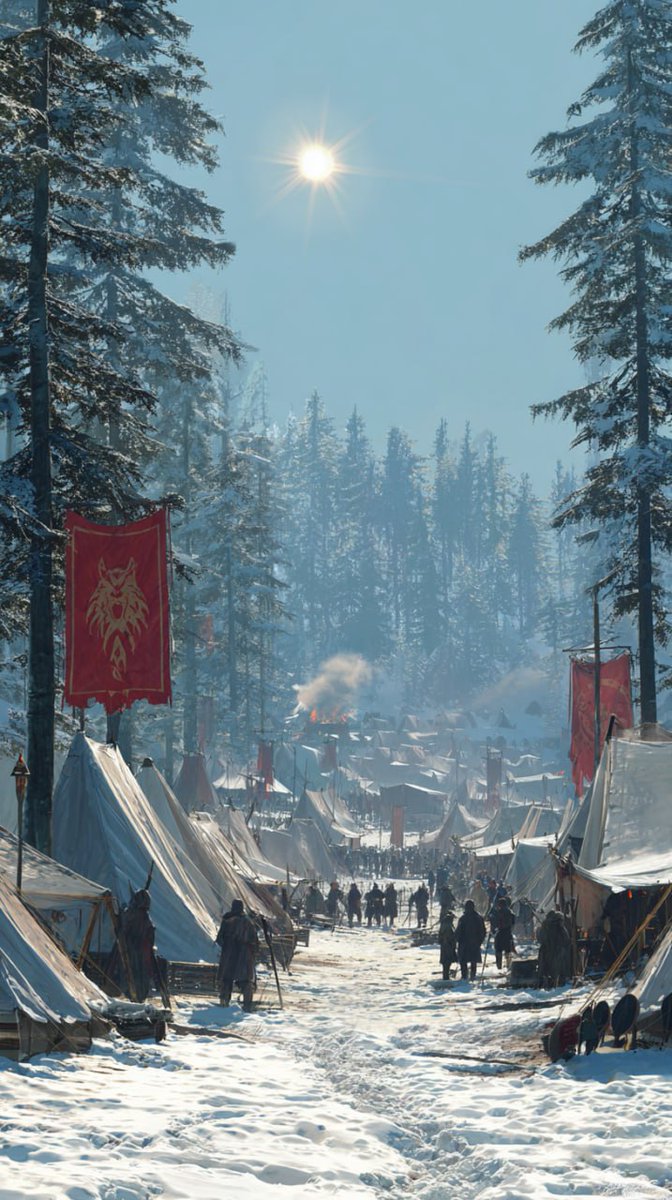 凛冬密林边缘的宏大写实中世纪军营