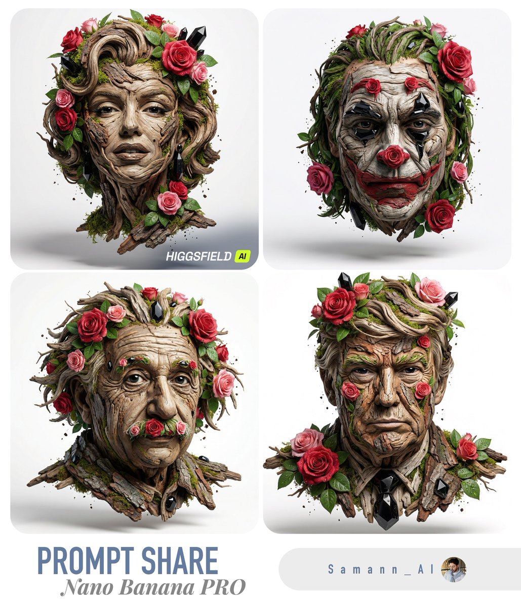 枯木与玫瑰交织的超写实雕塑