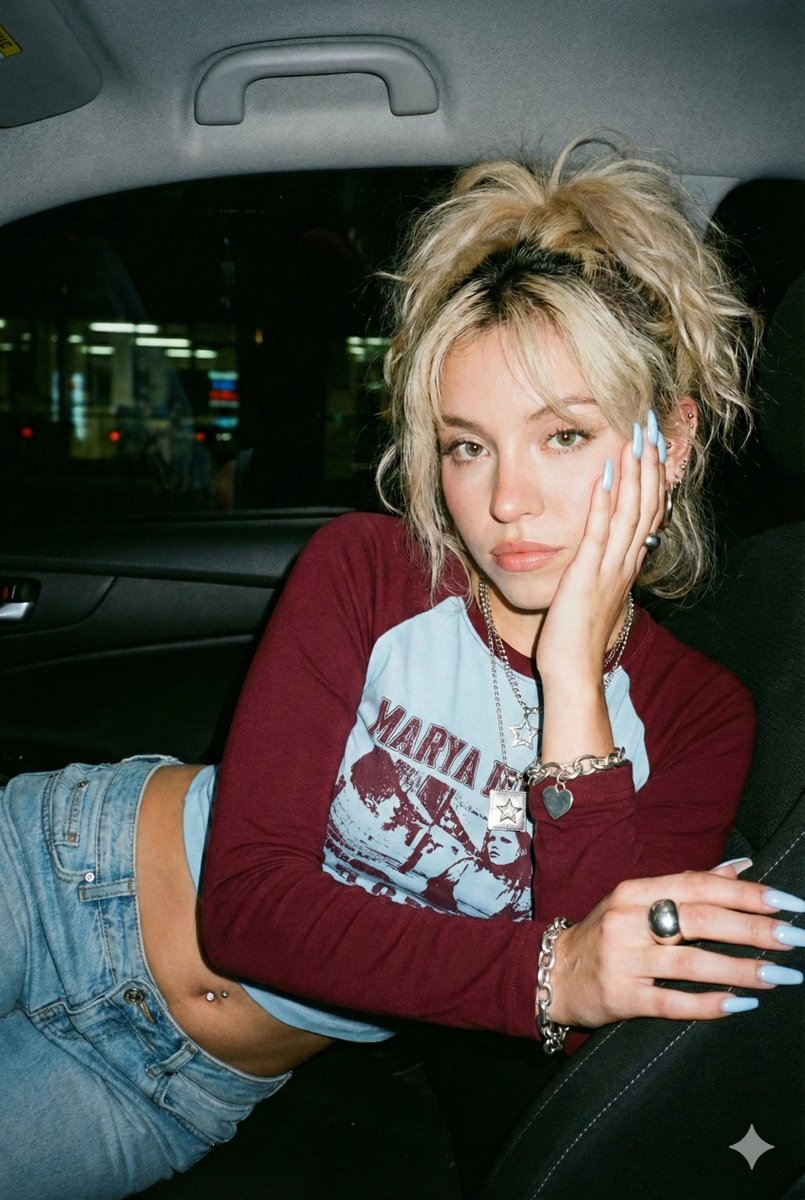 夜色车内直闪下的Y2K金发辣妹