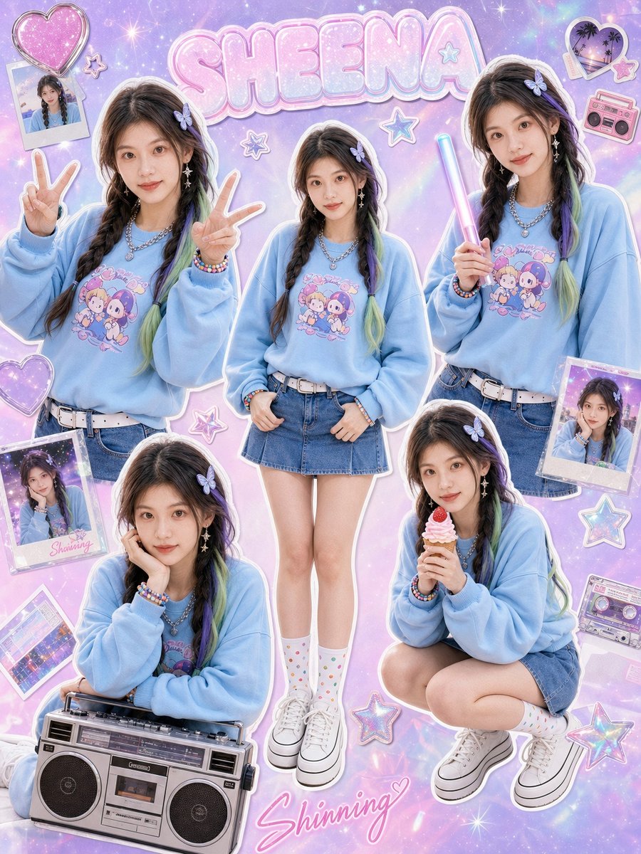 甜酷Y2K少女五连拍拼贴海报