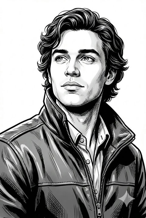 黑白漫画风皮衣少女半身像