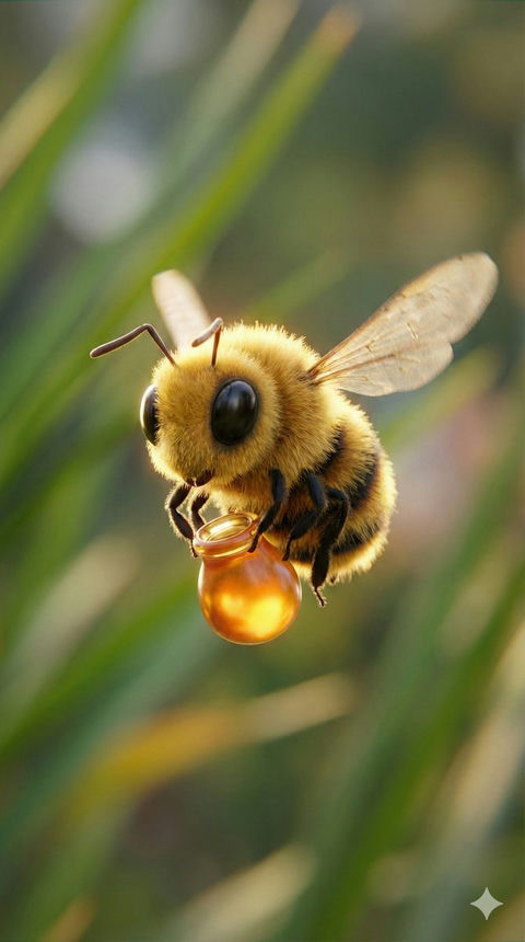 持蜜飞翔的毛茸茸萌系小蜜蜂