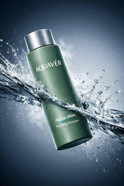 水花中的奢华洗发水瓶