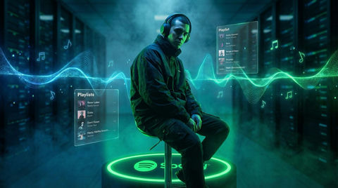 霓虹绿光下的沉浸式音乐肖像