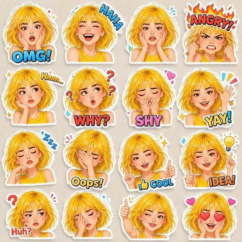 皮克斯风黄发女孩3D表情贴纸组