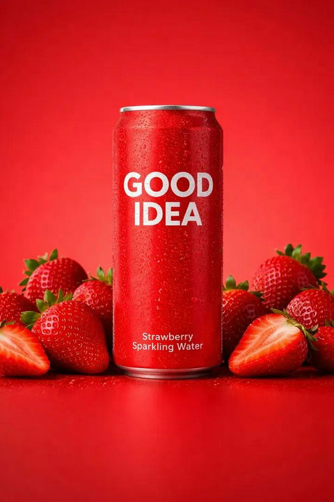 诱人红罐气泡水与鲜草莓大片