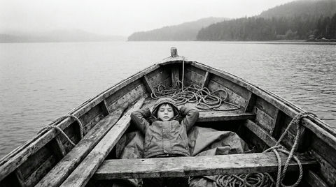 黑白纪实：渔船里枕臂安睡的孩童